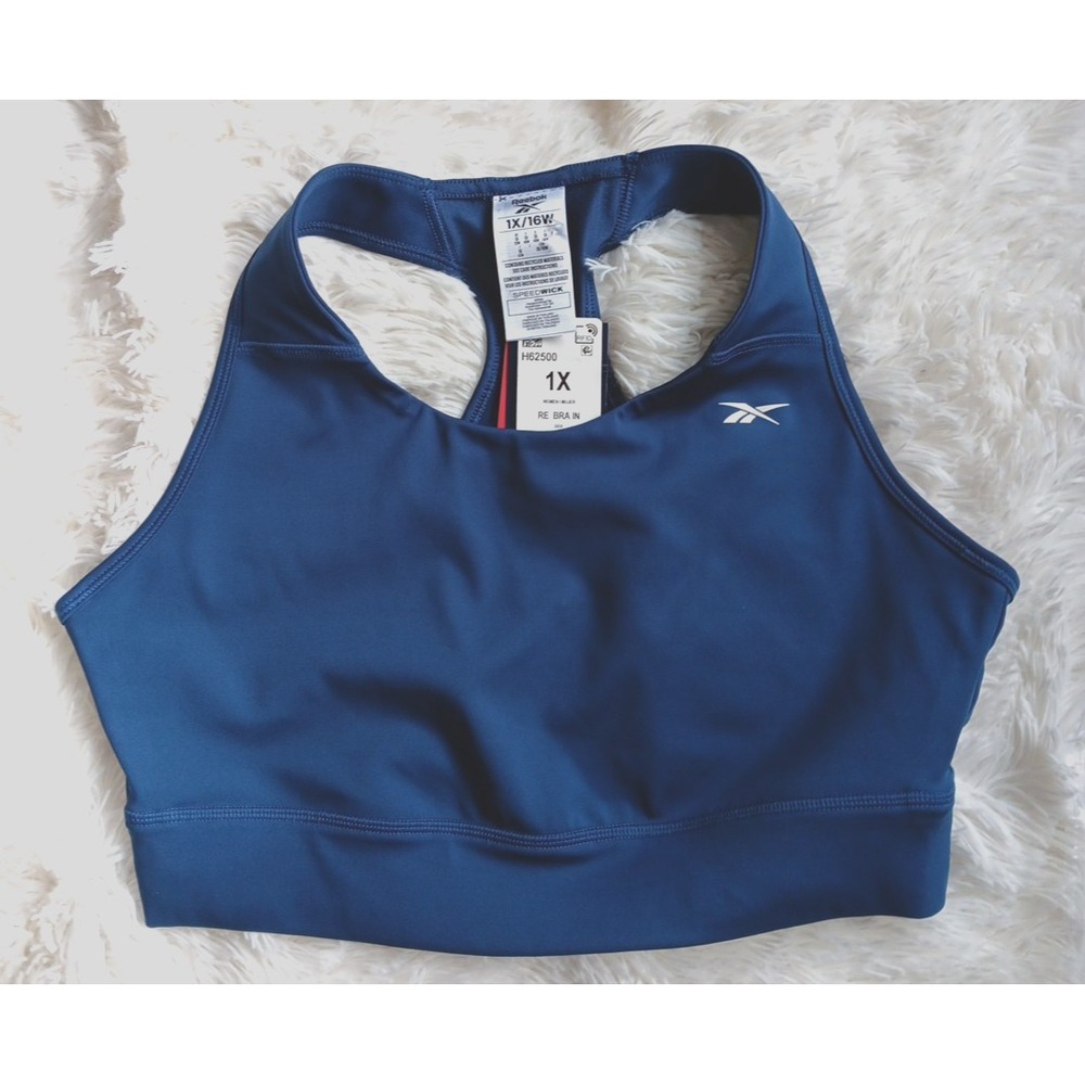 Reebok Womens Vector Navy Lux Vector Racer Medium Impact Sports Bra Plus Size 1X
